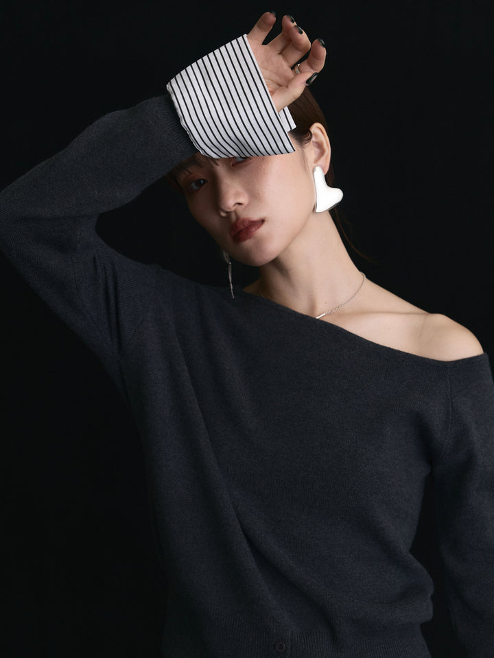 【Allure】[SET]シャツカフスフロントスリットニットプルオーバー+シャツカフスフロントスリットニットプルオーバー(2set)