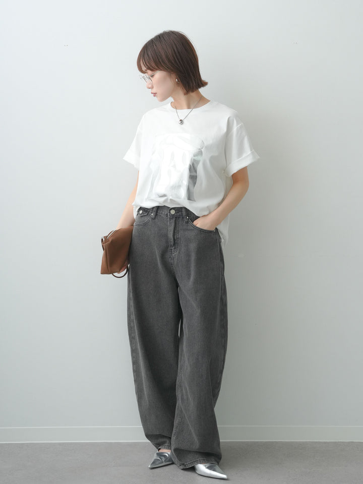 [SET]クールタッチアートロゴオーバーTEE+ニュアンスウォッシュカーブデニム(2set)