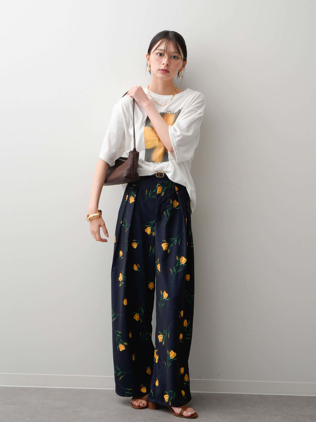 【着回しセット】フラワーフォトTEE+フラワープリントドレープタックパンツ+フラワープリントIラインギャザースカート(3set)