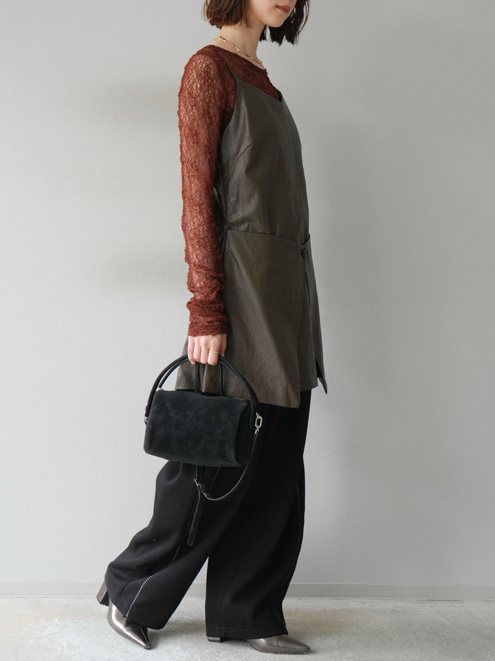 [予約]レイヤードレザーキャミソールチュニック/ブラウン