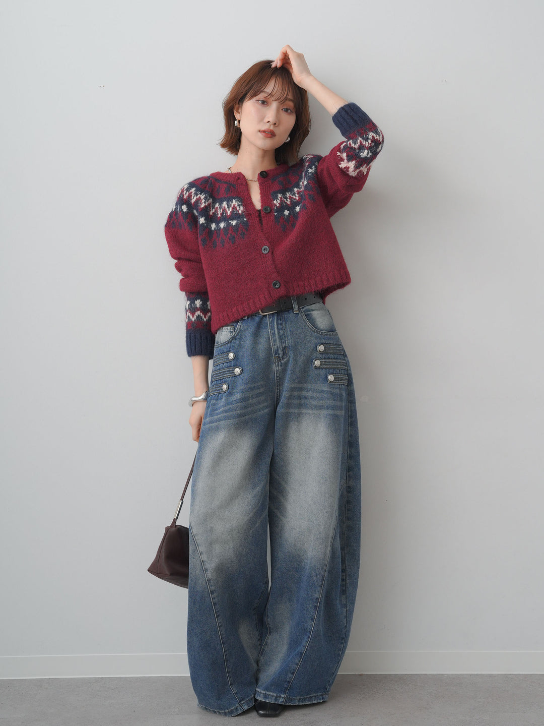[SET]ノルディッククロップニットカーディガン+ナポレオンカーブデニム(2set)