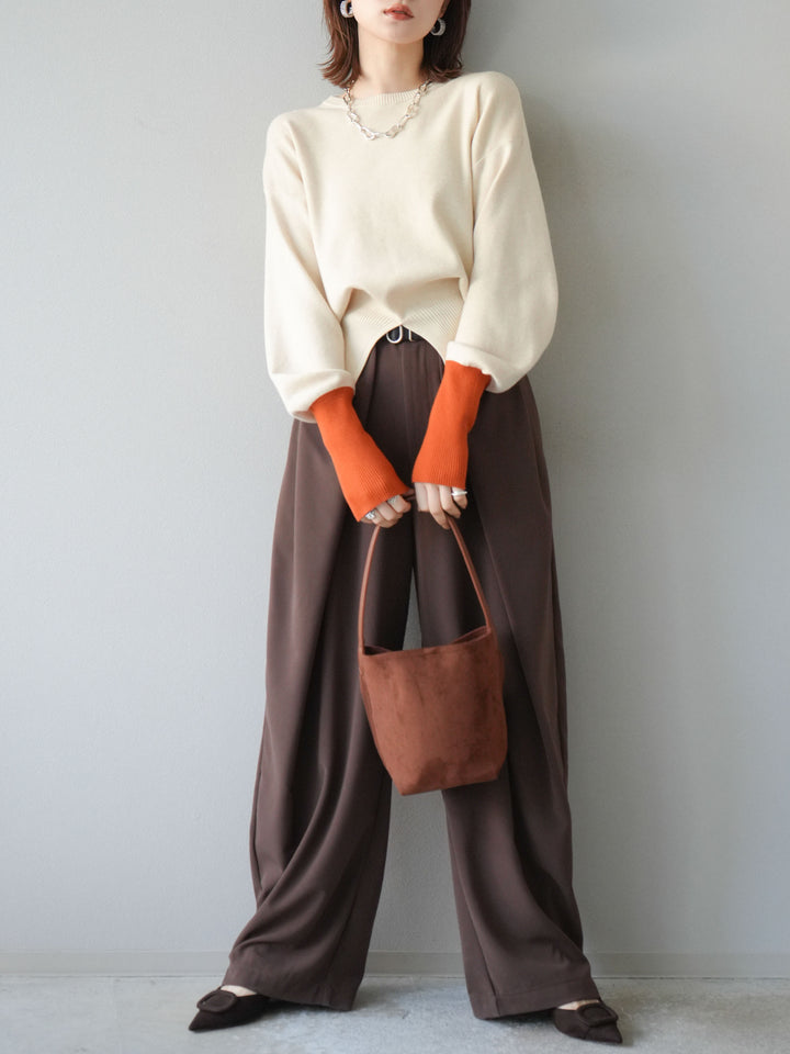 [予約]ベルト付タックワイドパンツ/ブラウン