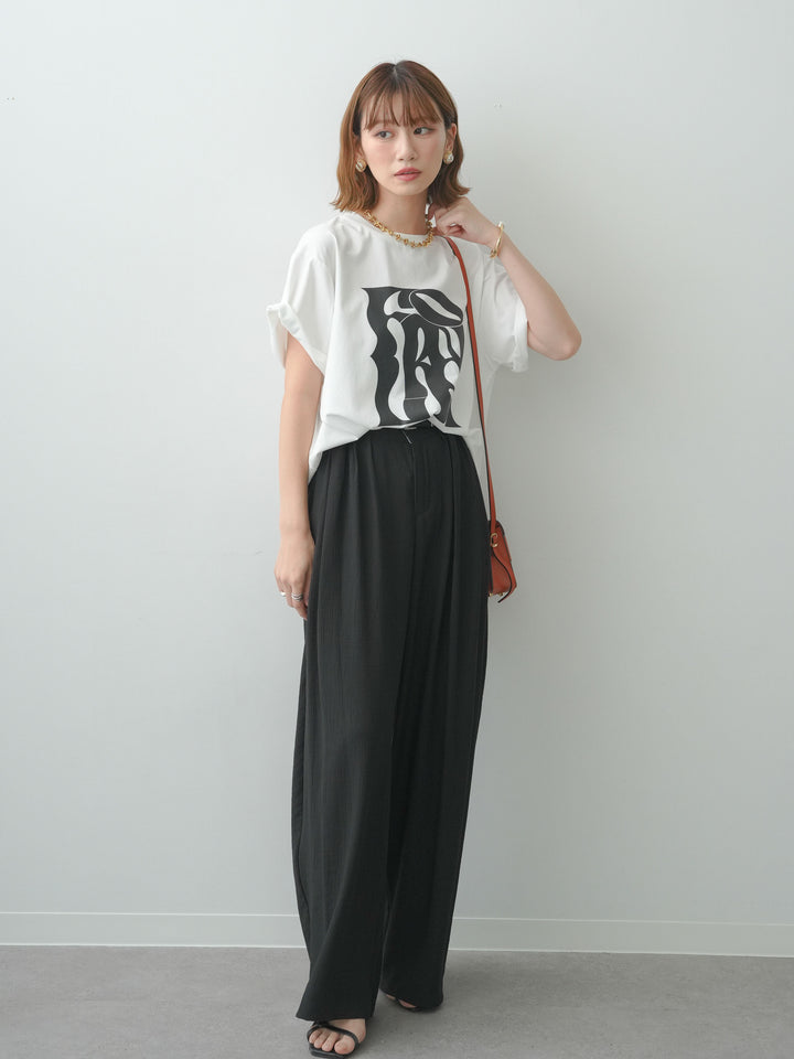 [SET]クールタッチアートロゴオーバーTEE+ベルト付ワッシャーライトワイドパンツ(2set)
