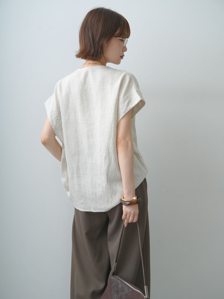 [予約]リネンミックスネックレイヤードトップス/greige