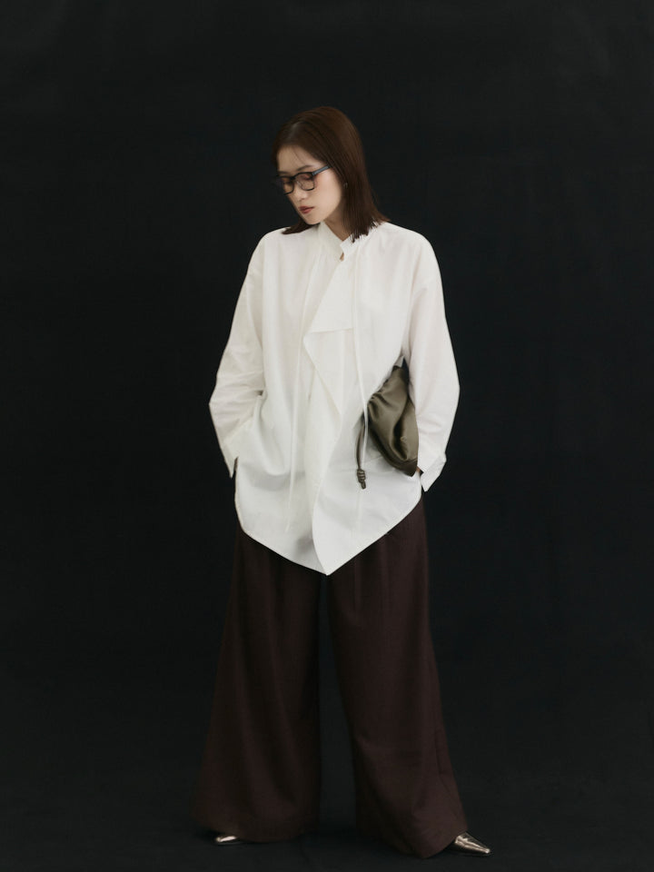 [予約]ウールライクストライプワイドパンツ/ブラウン