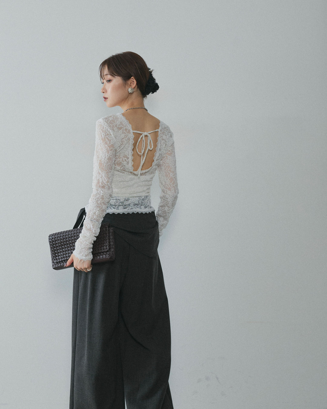 [予約]バックオープンレーストップス/white