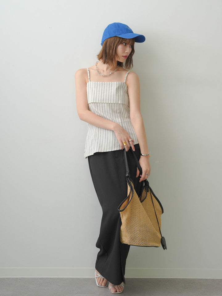 [SET]ストライプアシメキャミソール+クレープデシンフラップ付きストレートスカート(2set)