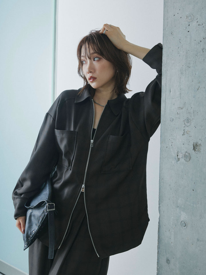 【Allure】[SET]杢チェックZIPシャツジャケット+杢チェックZIPシャツジャケット(2set)