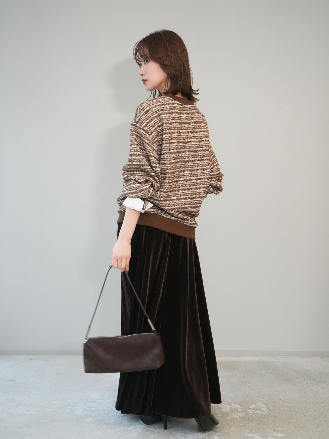 [予約]ベロアフレアスカート/brown