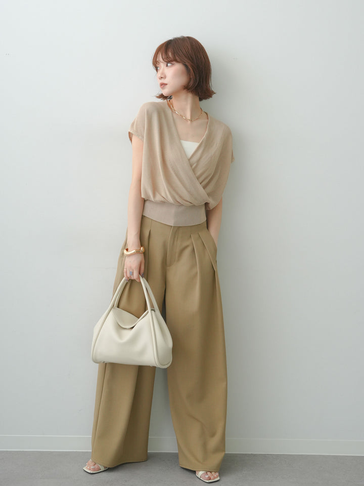 [SET]カシュクールフレンチニットトップス+クレープデシンタックワイドパンツ(2set)