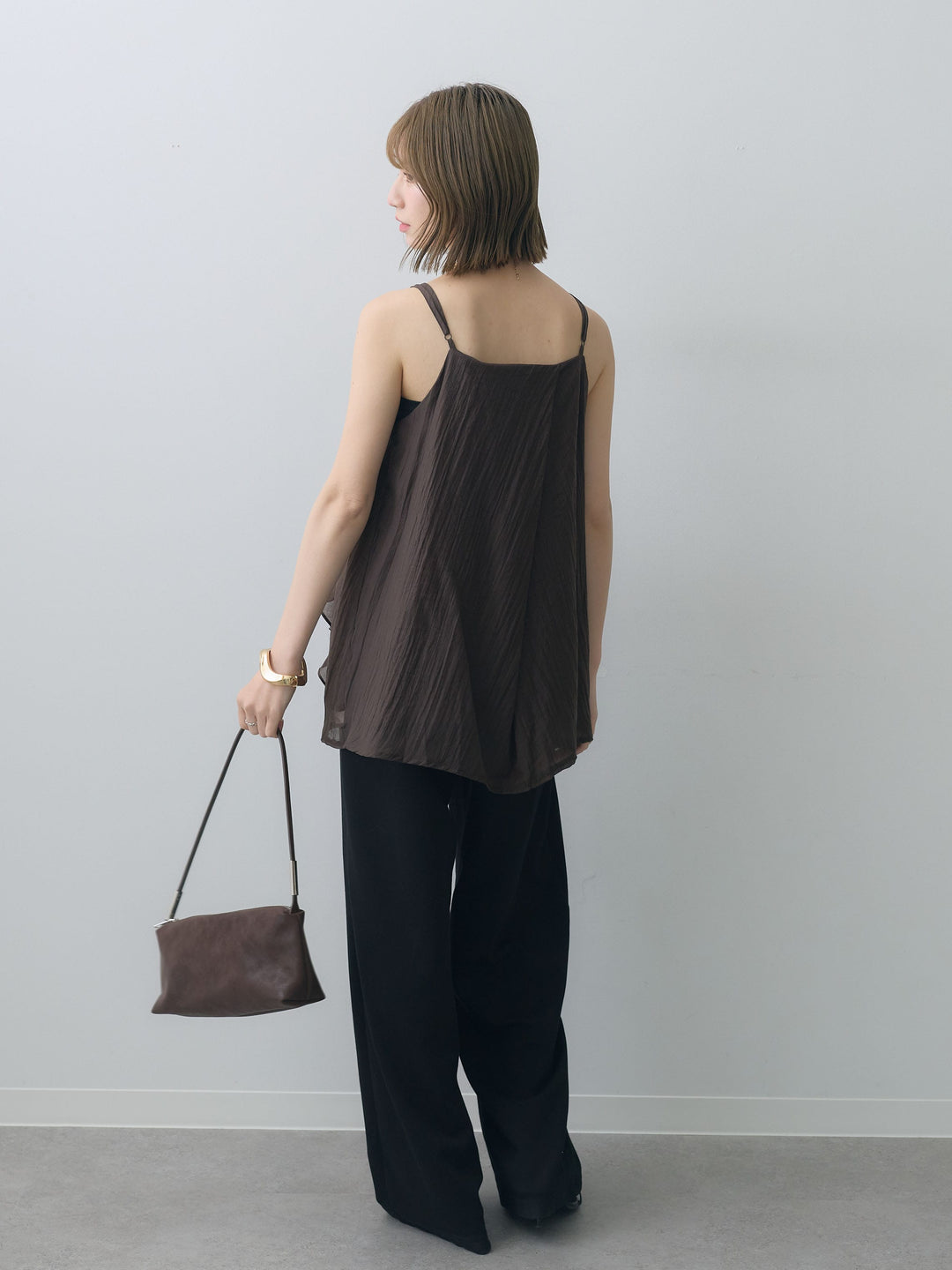 [SET]フロントラッフルシアーキャミソール+リラックスドレープスウェットパンツ(2set)