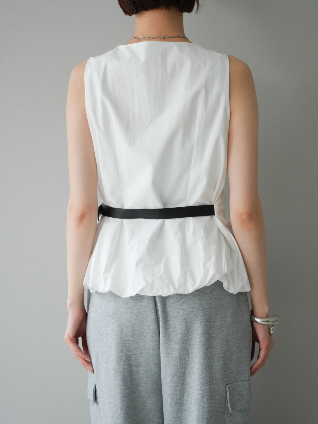 [予約]ベルトデザインバルーンブラウス/ホワイト