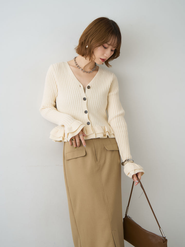 [SET]アルパカタッチフリルカーディガン+選べるアクセセット(2set)