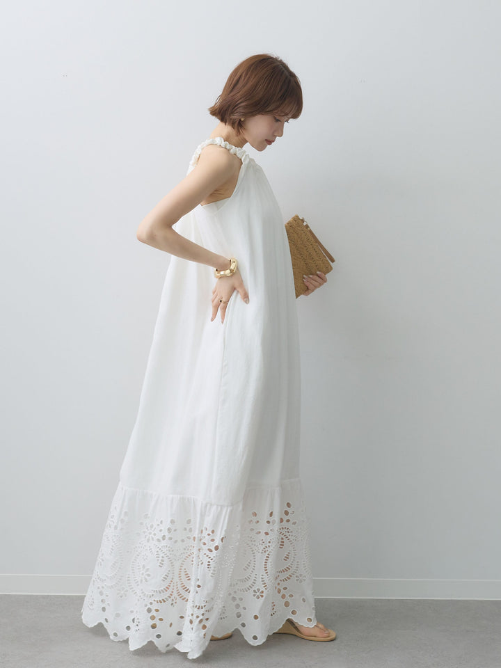 [予約]スカラップヘムカットワークレースキャミワンピース/white