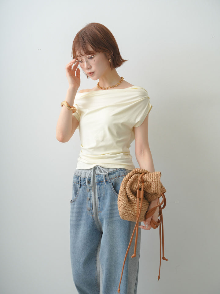 [予約]ネックチュールドレープアシメトップス/ivory
