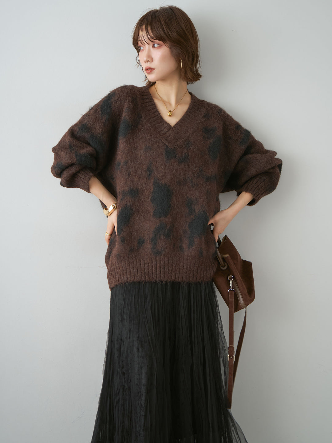 [予約]ダルメシアンオーバーニットプルオーバー/brown