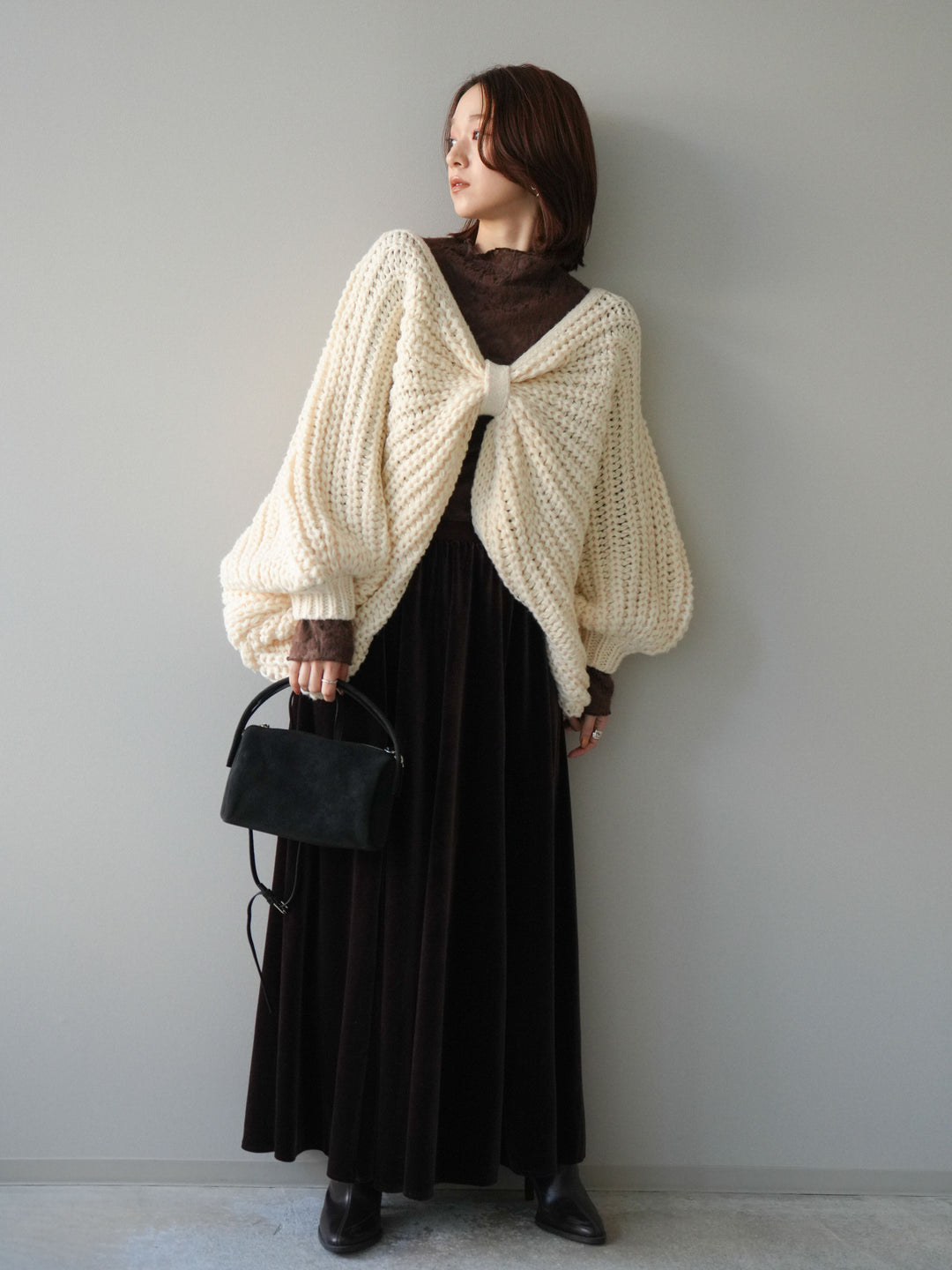 [予約]ベロアフレアスカート/brown