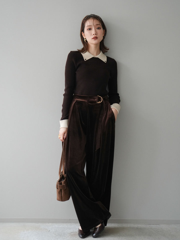 [予約]ベロアベルトスリムパンツ/brown