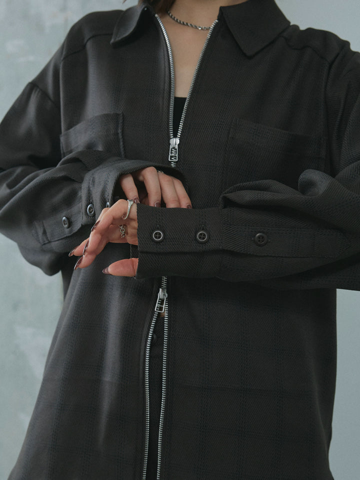 【Allure】[SET]杢チェックZIPシャツジャケット+杢チェックZIPシャツジャケット(2set)