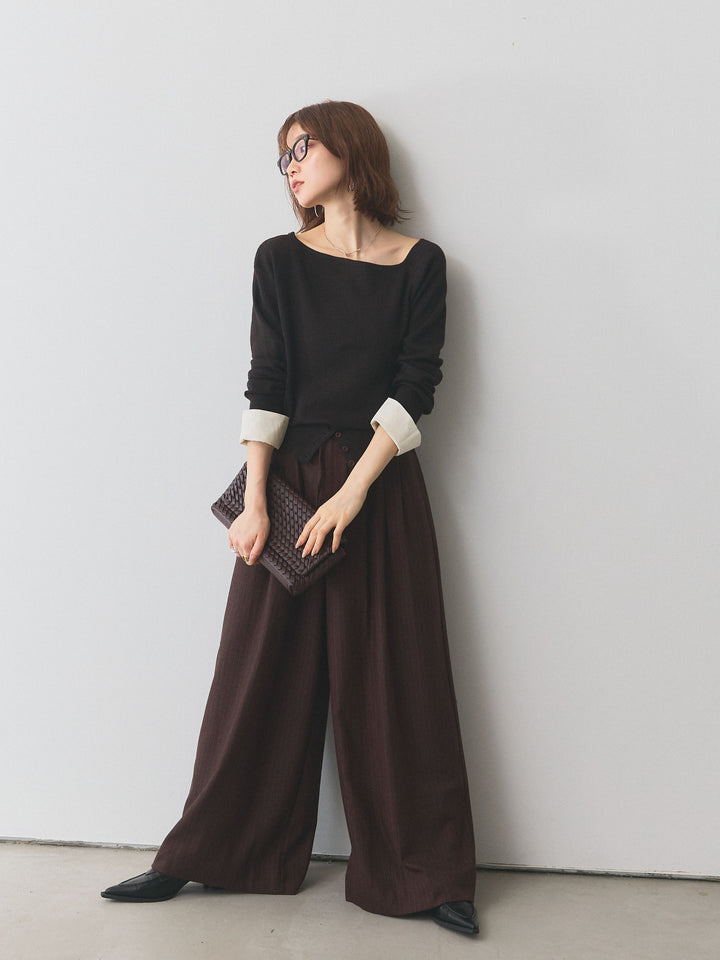 【Allure】[SET]シャツカフスフロントスリットニットプルオーバー+シャツカフスフロントスリットニットプルオーバー(2set)