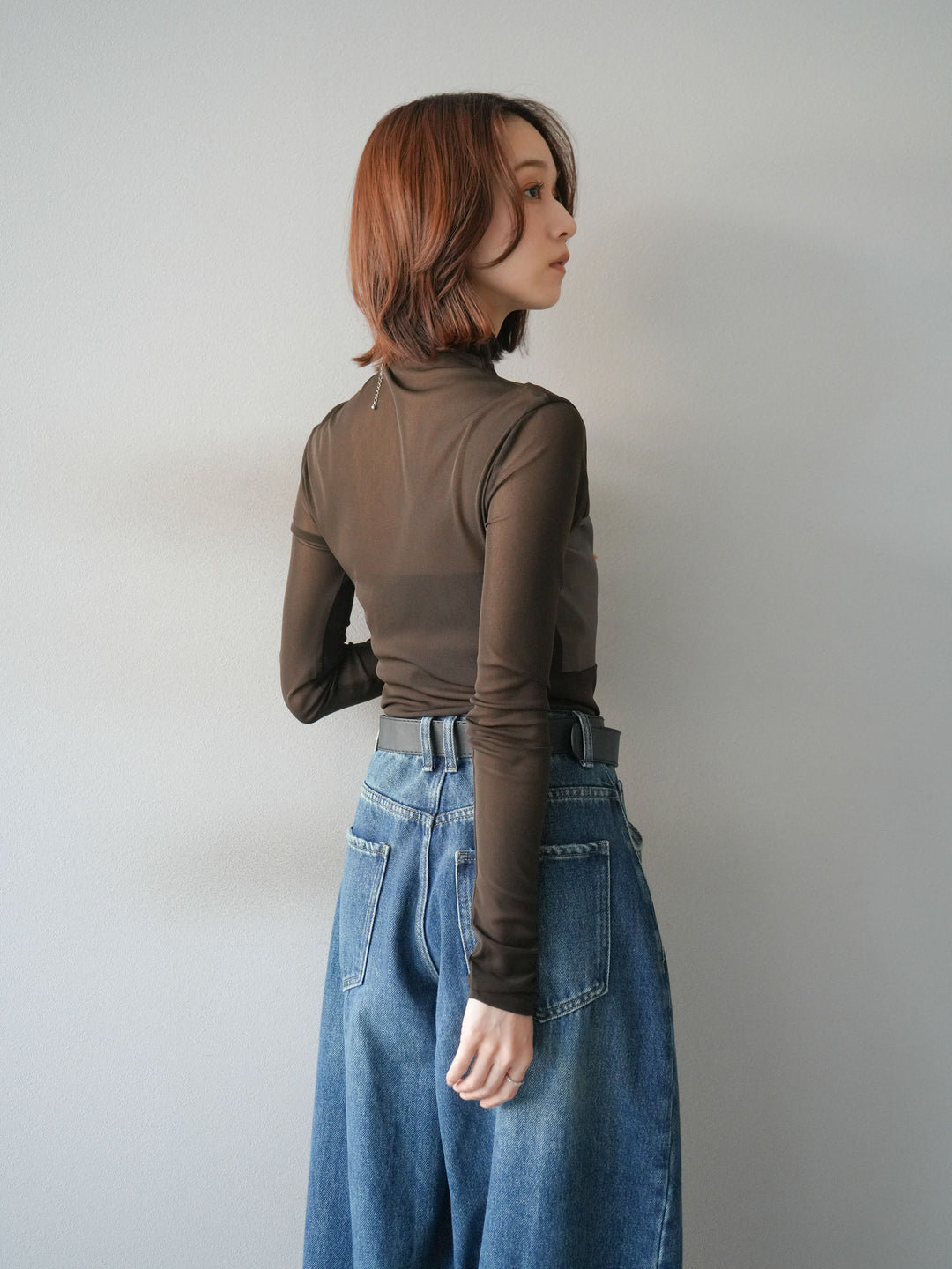 [予約]レザー切替プチネックシアートップス/khaki