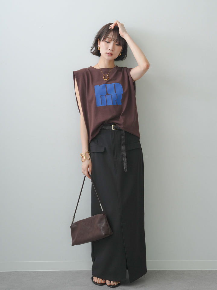 [予約]ショルダータックノースリーブオーバーTEE/brown