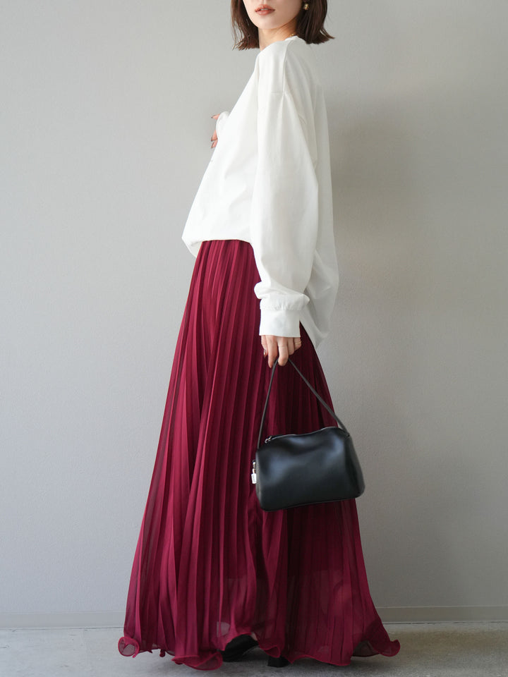 [予約]シフォンプリーツパイピングスカート/バーガンディ