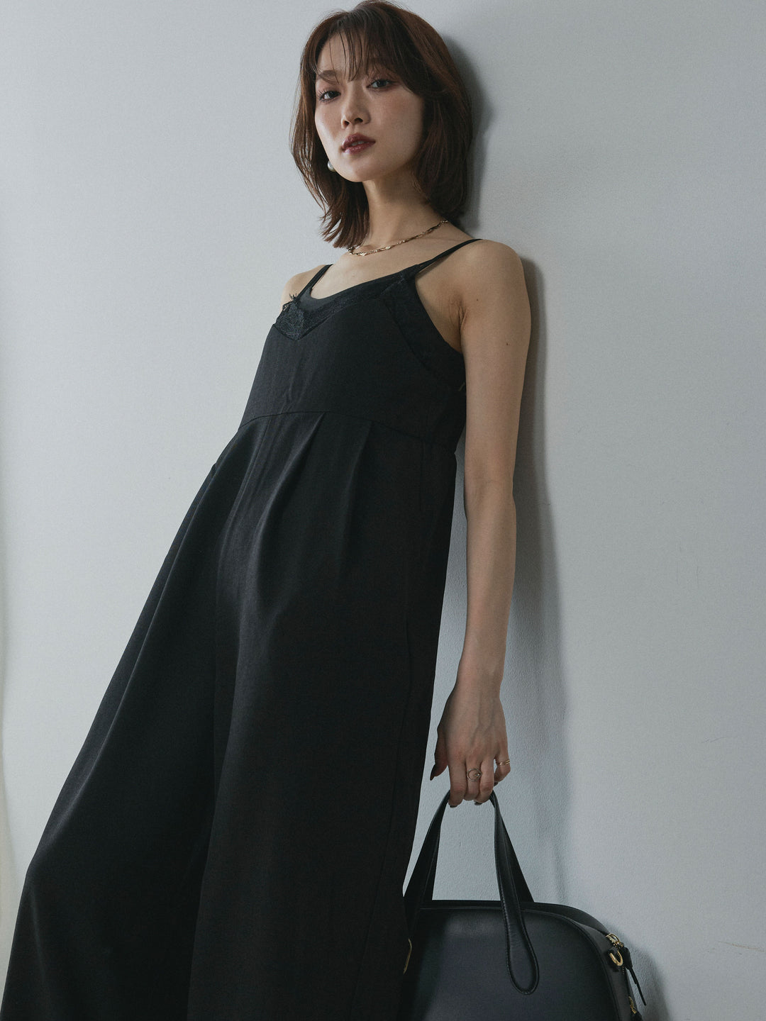 [予約]レースキャミオールインワン/black