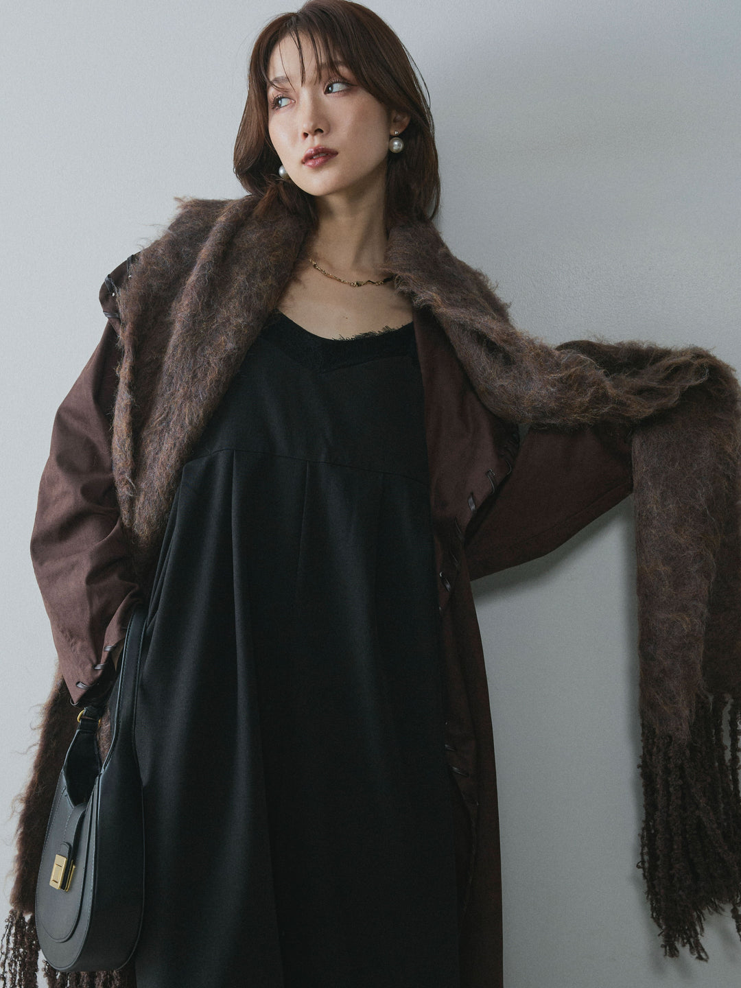 【Allure】[SET]レースキャミオールインワン+スウェードハンドステッチロングコート(2set)