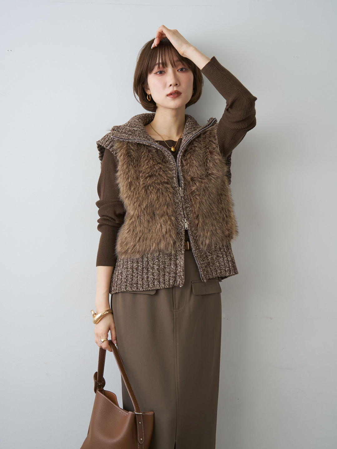 [予約]メランジファーニットベスト/brown