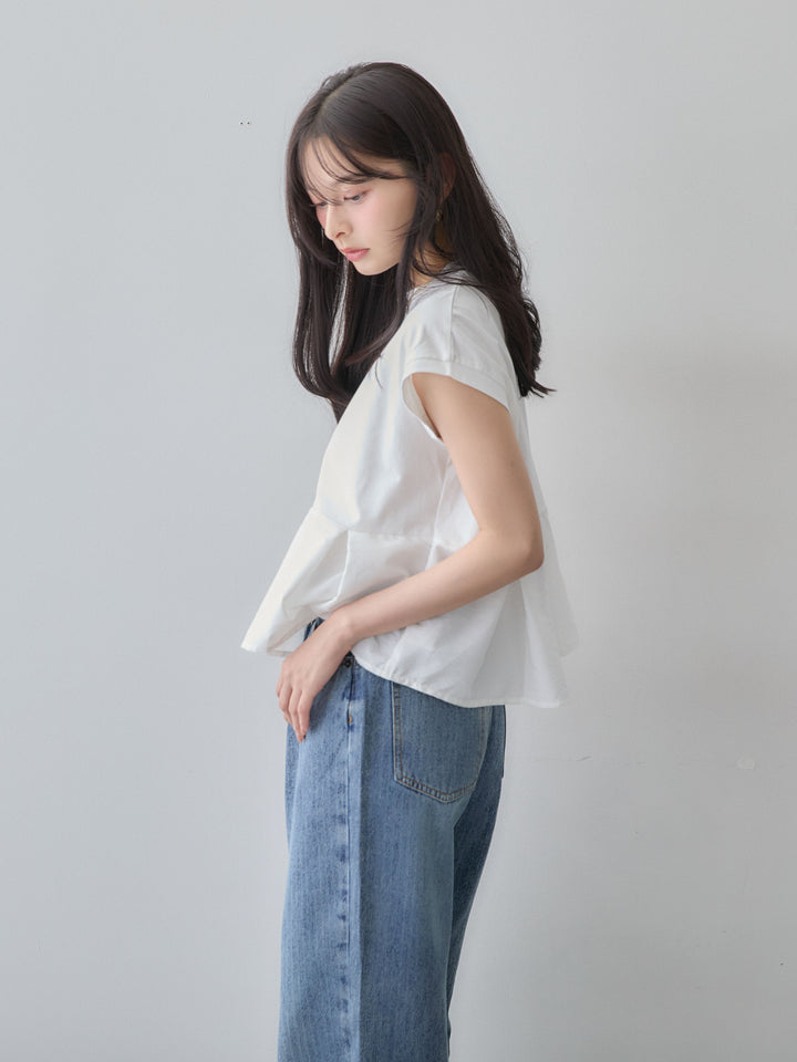 [予約]プリーツヘムぺプラムフレンチトップス/white