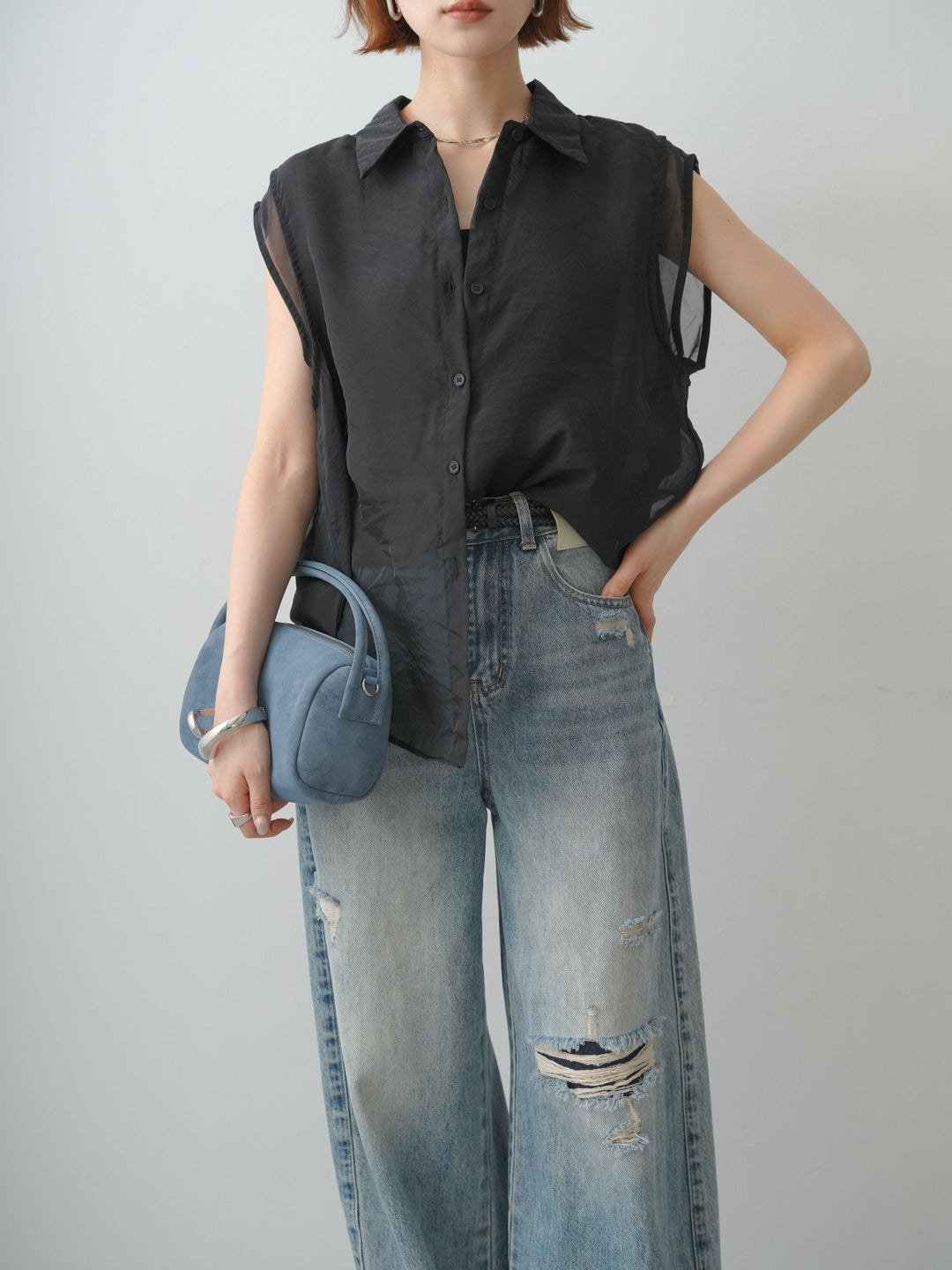 [SET]シアーレイヤードノースリブラウス+選べるアクセセット(2set)