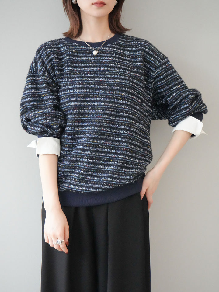 [予約]MIXツイードライクカフスドッキングプルオーバー/blue