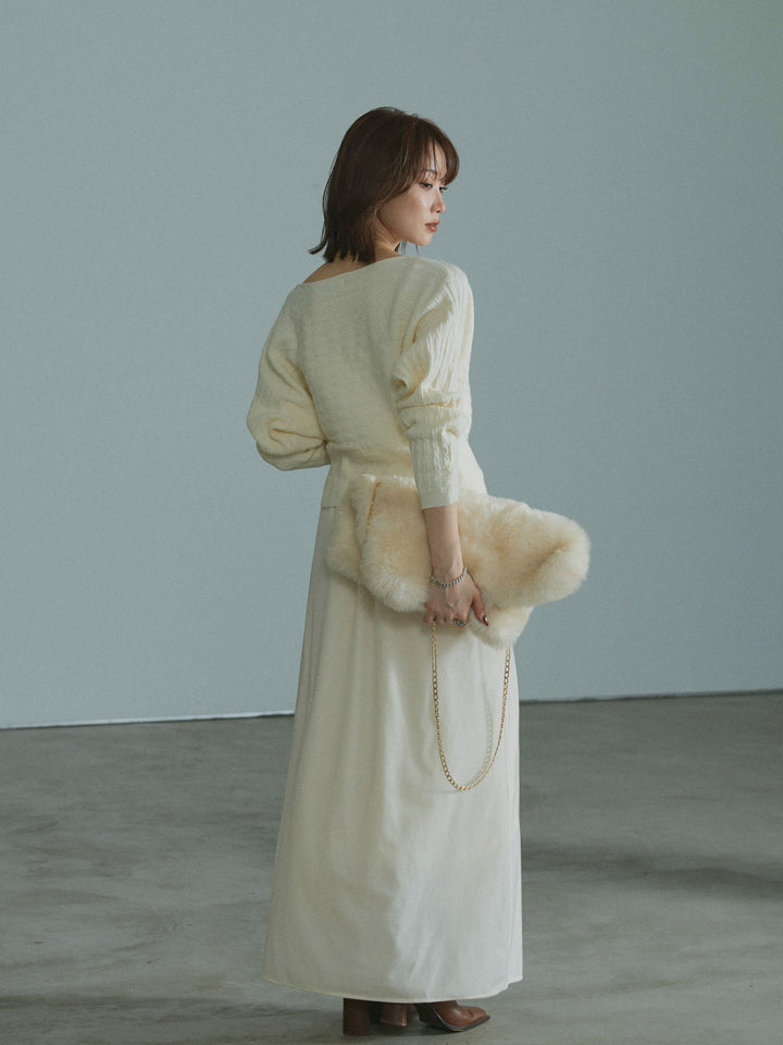 【Allure】[SET]ワンショルケーブル編みニット+ベロアナロースカート(2set)