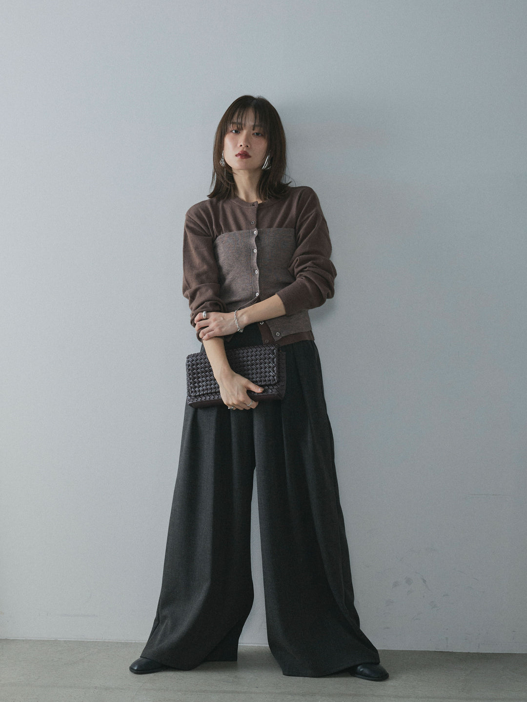 【Allure】[SET]2WAYビスチェアンサンブルカーディガン+スカーフ付ワイドパンツ(2set)