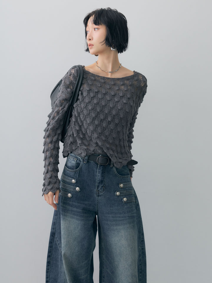 [予約]テクスチャードスカラップニットトップス/chacoal