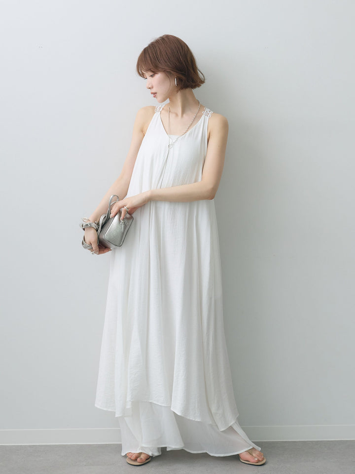 [予約]バックレースレイヤードノースリワンピース/white