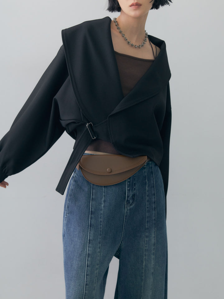 [予約]サイドベルトビッグカラーショートジャケット/black