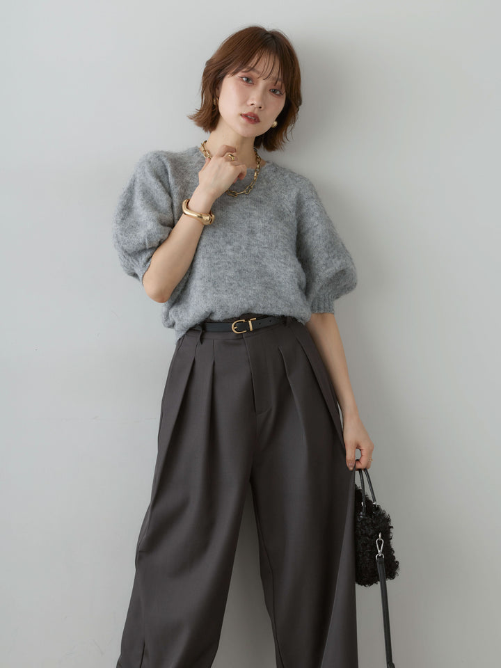 [SET]モヘアハーフプルオーバー+ツイルタックワイドパンツ(2set)