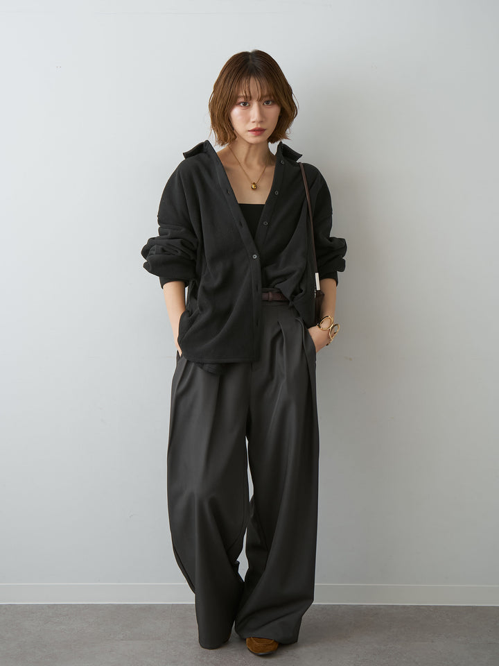 [SET]フリースパイピングシャツ+ツイルタックワイドパンツ(2set)