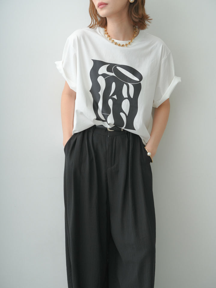 [SET]クールタッチアートロゴオーバーTEE+ベルト付ワッシャーライトワイドパンツ(2set)