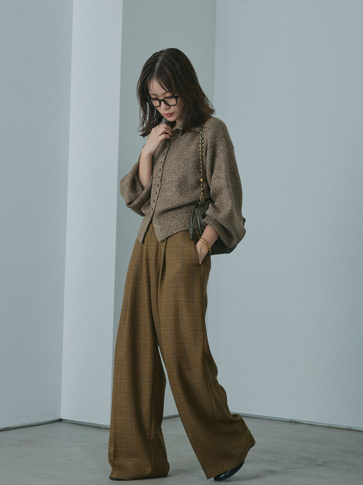 [予約]杢チェックタックパンツ/brown