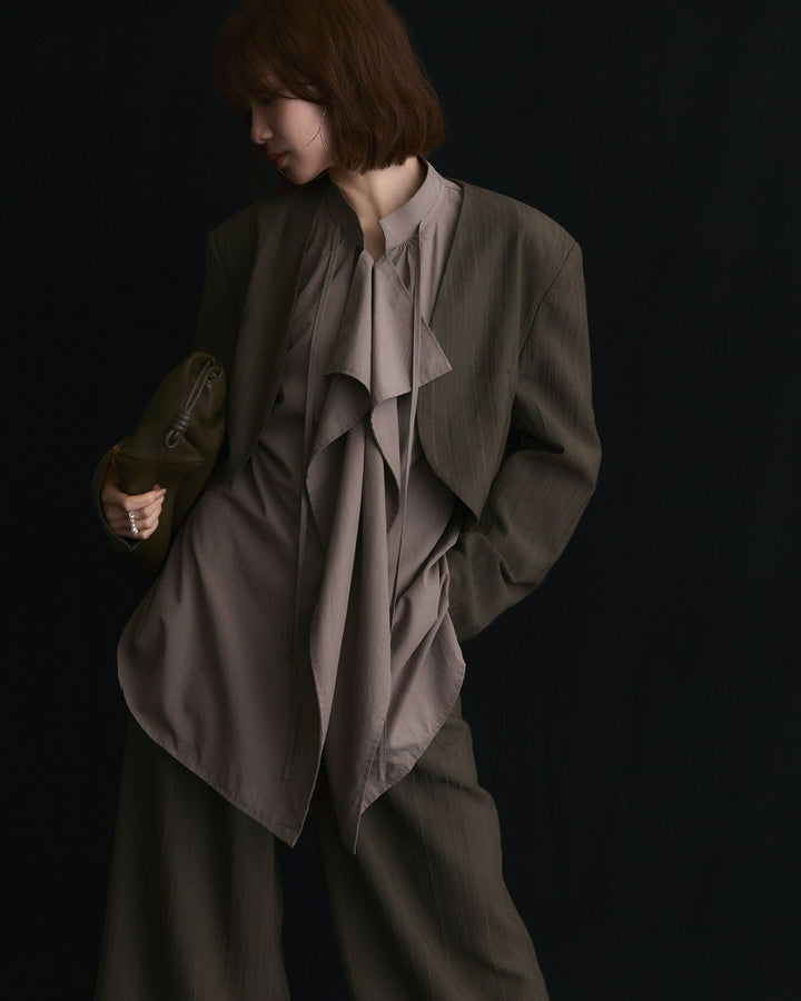 【Allure】[SET]ヘリンボーンショートジャケット＆ワイドパンツSET UP+ヘリンボーンショートジャケット＆ワイドパンツSET UP(2set)