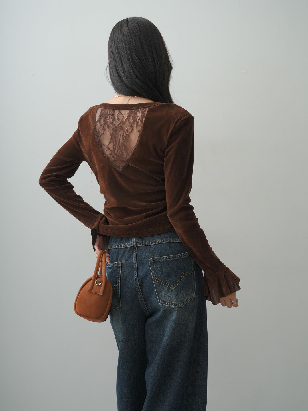 [予約]バックレースベロアトップス/brown