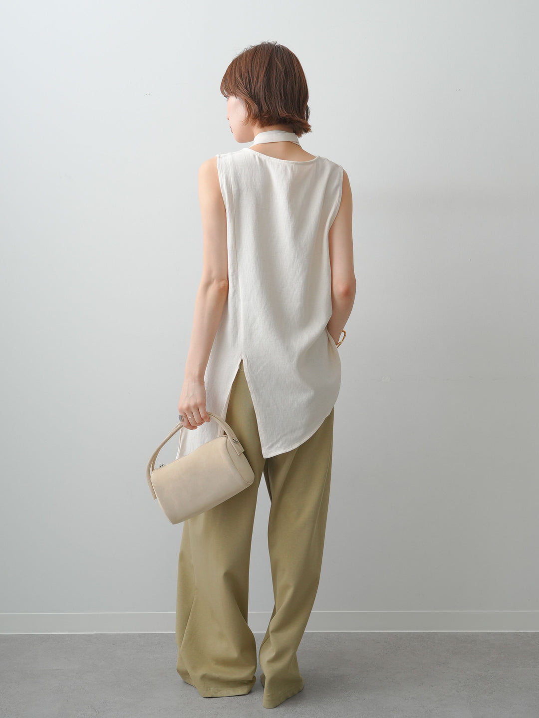 [SET]タイ付アシメヘムノースリトップス+リラックスドレープスウェットパンツ(2set)