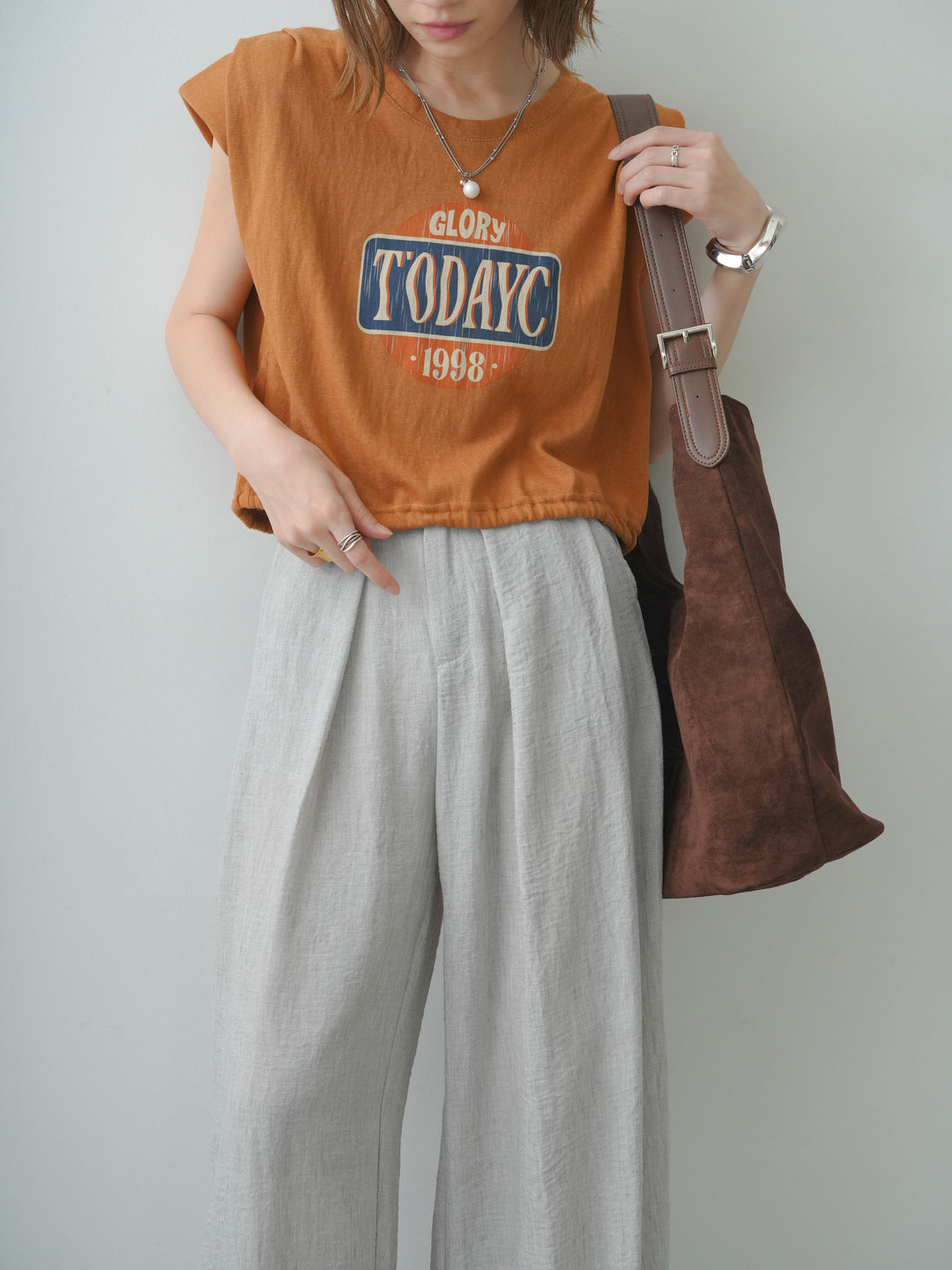 [SET]ヴィンテージロゴドロストTEE+リネンライクベルトループワイドパンツ(2set)