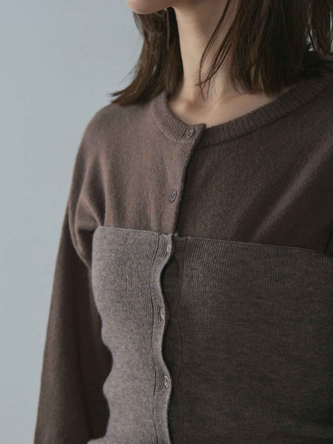 [予約]2WAYビスチェアンサンブルカーディガン/brown