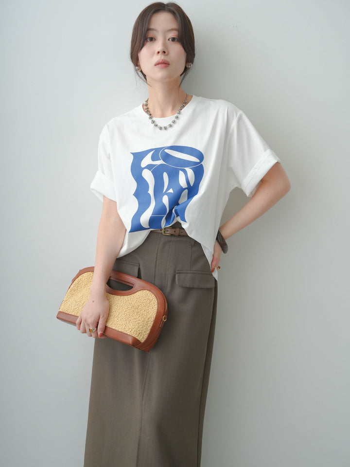 [SET]クールタッチアートロゴオーバーTEE+クレープデシンフラップ付きストレートスカート(2set)