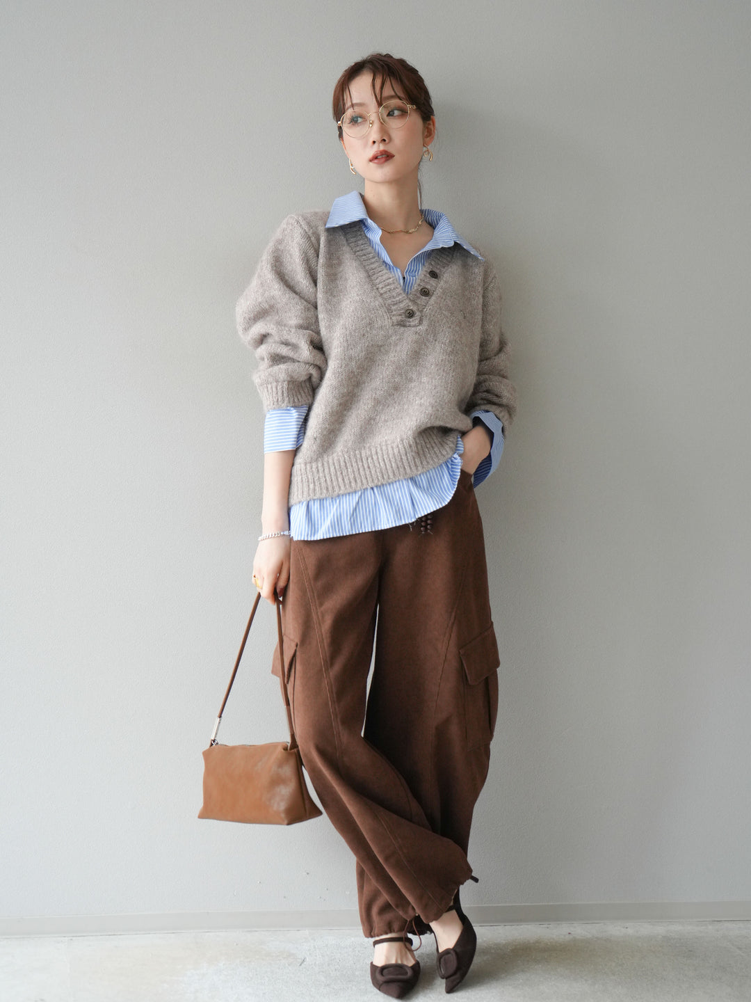 [予約]ベルト付コーデュロイカーゴパンツ/brown