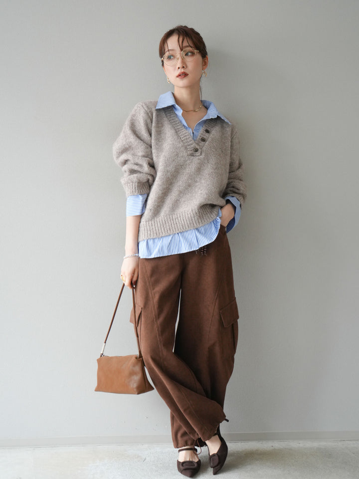 [予約]ベルト付コーデュロイカーゴパンツ/brown